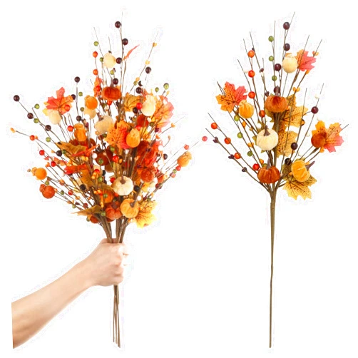 RoseCraft 4PCS Fall Decor, 19.5Inch Artificial White Berry/Maple Leaf/Pumpkin Floral Stems Fall Branches Decorations, for Autumn Weeding Birthday Holiday Harvest Home Vase Arrangement Indoor Decor.