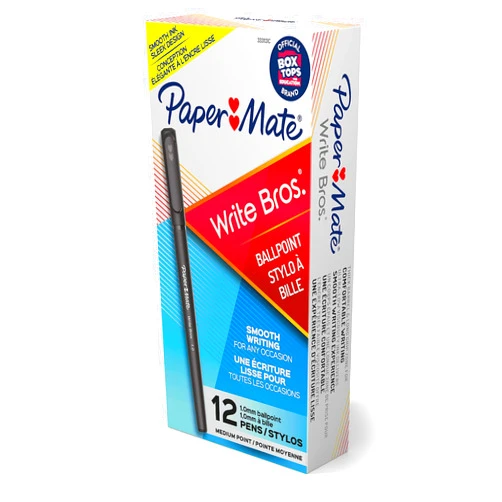 Paper Mate Write Bros Ballpoint Pens, Medium Point (1.0mm), Black, 12 Count