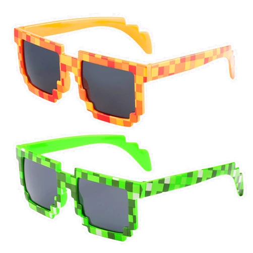 kilofly 2pc 8-Bit Pixel UV Protect Gamer Sunglasses Adult Kids Party Favors
