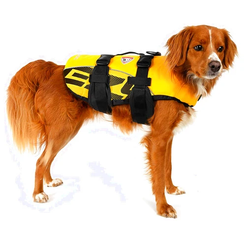 EzyDog Premium Doggy Flotation Device (DFD) - Adjustable Dog Life Jacket Preserver with Reflective Trim - Durable Grab Handle for Safety and Protection - 50% More Flotation Material (Small, Yellow)