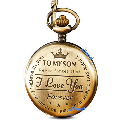 GORBEN Engraved Pocket Watch to Son I Love You Gifts from a Mom Dad Birthday Christmas Gift Fob Watches Chains