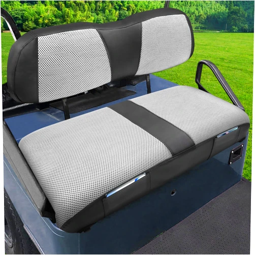 MOSNAI Club Car DS 2000.5-Up Seat Covers, Golf Cart Seat Covers for Club Car DS OEM Ordinary Seat, Breathable Polyester Mesh Cloth and Leather Combination Appearance, No Need Detaching Armrests