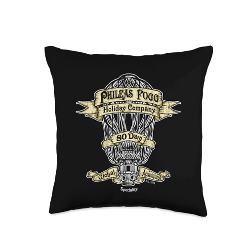 Book Lover Designs and Literal Humor Book Lover T-Shirt-Vintage Phileas Fogg Holiday Company Throw Pillow, 16x16, Multicolor