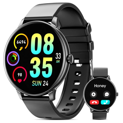 3Cloudge Mingwear 1.39-Inch Round Screen Men's and Women's Smartwatch with Fitness Tracker, Talking, 100 Exercise Modes, IP67 Waterproof Fitness Watch for Android and iPhone Devices (Black)