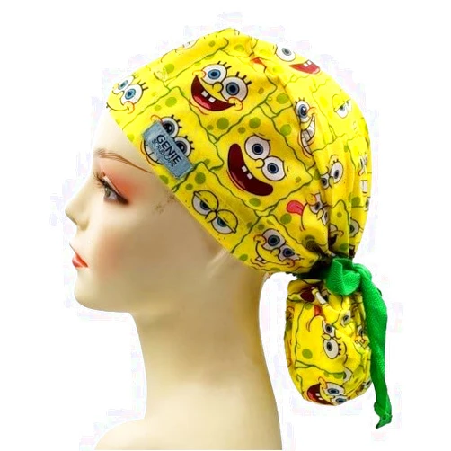 Genie Scrub Caps Cute Cartoon Women's Ponytail Scrub Work Cap (Spongbob)