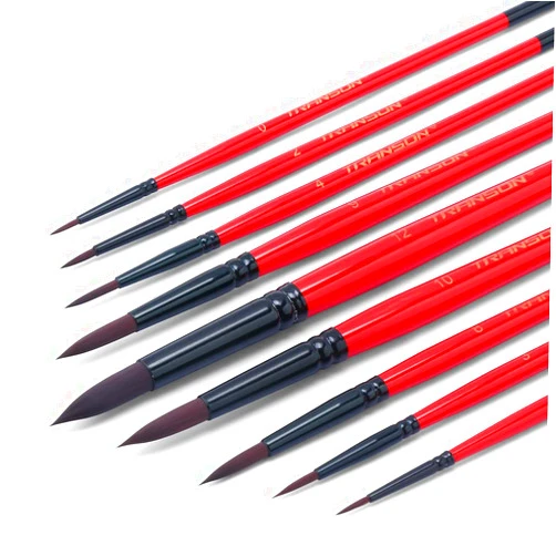 Transon Round Paint Brush Set 9pcs Synthetic Sable Hair for Acrylic Painting Watercolor Painting Gouache Ink Craft and Detail Painting