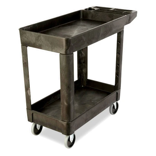 Rubbermaid Commercial Products 2-Shelf Utility/Service Cart, Small, Lipped Shelves, Storage Handle, 500 lbs. Capacity, for Warehouse/Garage/Cleaning/Manufacturing