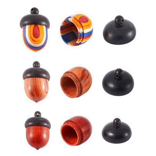Boutigem Wooden Acorn Nut Box Pendant Lovely Christmas Charms Ornaments 31x21mm for DIY Necklace Keychain Jewelry Making Accessory (3Pcs)