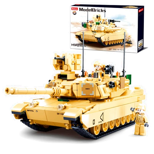 Sluban WW2 Army Tank M1A2 Main Battle Tank Military Model Toy Kits, Inspired M1A2 Abrams Tank Brick Building Set, Including 2 Soldier Minifigures, Gifts for 6-12 Year Old Kids, Compatible with Lego, 781 PCS