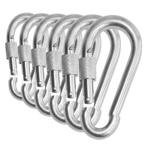 Branded Boards Black & Silver Heavy Duty Bushcraft Locking Thumb Screw Closure Zinc-Galvanized Steel Carabiner Spring Snap Clip Link Hooks 200-400lb Load. 6 & 12 Packs