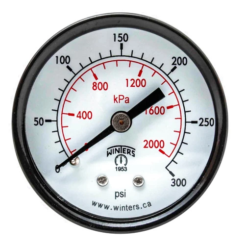 Winters Instruments Winters 2 inch Dial Size, Multi Purpose Economy Utility Dry Pressure Gauge, Brass Internals, Steel Case, Dual Scale 0-200 psi/kPa, 3-2-3% Acc, 1/8 inch NPT Back Mount, Multi Function Pressure Gauge