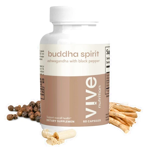 VIVE NUTRITION Buddha Spirit Ashwagandha Capsules with Black Pepper - 100% Organic, Vegan & Gluten-Free - 60 Count, 30-Day Supply