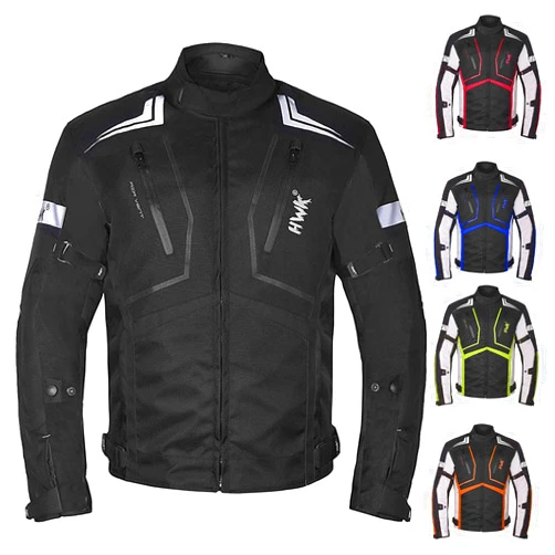 HWK Scorpion Motorcycle Jacket for Men & Women, Motor Bike Jacket and Motorcycle Gear with Body Armor Foam Padding & Breathable Cordura Fabric, Reflective Jacket for Night Visibility - Black, Large