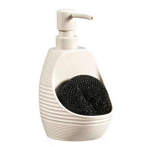Zuxzmj Kitchen Soap Dispenser with Sponge Holder – Beige 2-in-1 Pump Dispenser for Dish & Hand Soap at Sink