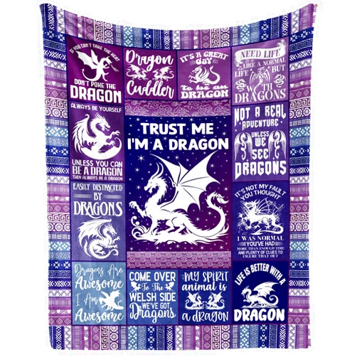 Homieblanket Dragon Blanket for Boys Girls, Cute Dragon Themed Design Printed Purple Throw Blankets for Kids Lap, Chair Sofa, Warm Soft Cozy Blanket, 40