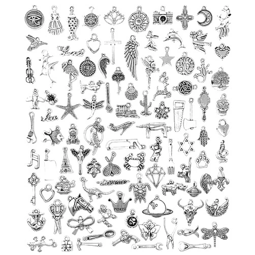 JIALEEY 100 PCS Wholesale Bulk Lots Jewelry Making Charms Mixed Smooth Tibetan Silver Metal Charms Pendants DIY for Necklace Bracelet Jewelry Making and Crafting