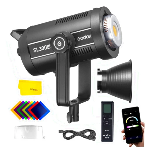 Godox SL300III SL300WIII LED Continuous Video Light+RC-A6 Remote,330W 5600K±200K Bowens Mount Daylight Balanced 99300Lux@1m,CRI 96+ TLCI 97+,8 FX Effects,Ultra Silent Photography Light,APP Control