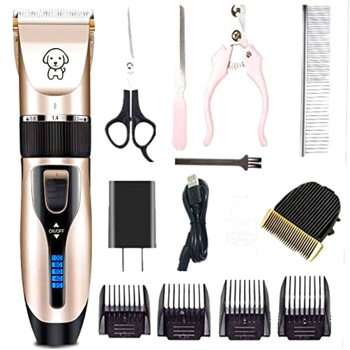 Gumodo Professional USB Dog Clippers Low Noise Rechargeable Pet Trimmers Cordless Pet Grooming Kit Electric Pet Hair Clippers Dog Shavers with LED Display Nail Kits Replacement Blade