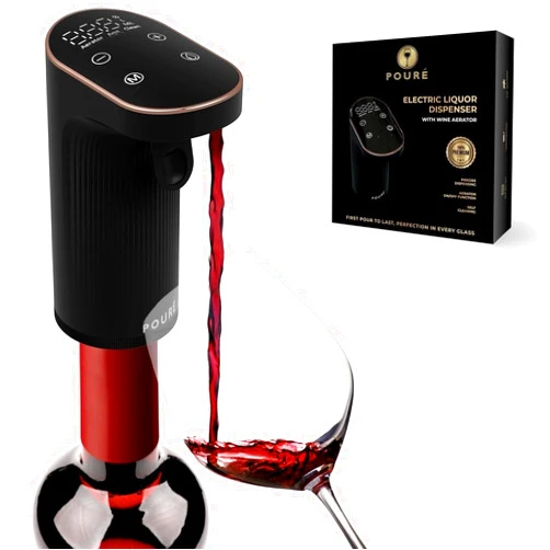 Pouré Electric Liquor Dispenser with Wine Aerator - Adjustable Alcohol Output 1-999mL - Smart Whiskey Pourer Pump - Long Battery Life - LED Touch Screen - Christmas Gift for Men Women