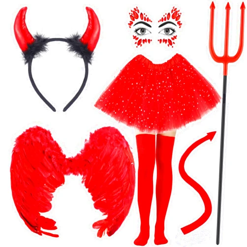 Matiniy 6Pcs White Angel Costume Set Feather Angel Wings Halo Headband High Tights Wand Tutu Skirt for Girls Cosplay