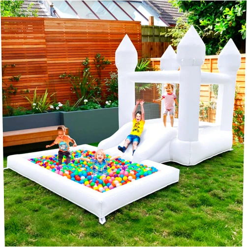 Connsann Inflatable White Bounce House for Kids Inflator Included, Blow Up White Bounce House Backyard Summer Endless Fun for Indoor and Outdoor