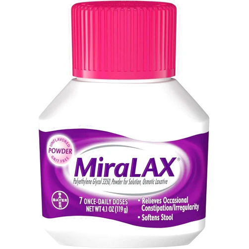 MiraLAX Laxative Powder, Gentle Constipation Relief for Adults, Stool Softener with PEG 3350, Nonstimulant Laxative, No Harsh Side Effects, Osmotic Laxative, 7 Dose