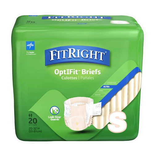 Medline FitRight OptiFit Ultra Adult Briefs, Incontinence Diapers with Tabs, Heavy Absorbency, Small, 20 to 32
