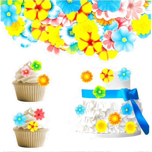 Qiaozeng 80 Pack Edible Hawaii Flowers Cupcake Toppers Edible Flowers Cupcake Decors Multi Color Wafer Paper Flower Cake Toppers for Baby Shower Birthday Luau Holiday Party Theme Food Cake Decor Supplies
