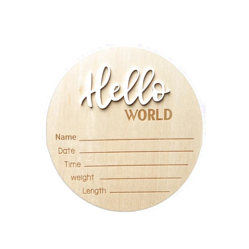 Ycfish Baby Announcement Sign, 5.9 Inch Wooden Hello World Newborn Sign Birth Announcement Signs, Hello World Nursery Decor Sign & Photo Prop for Baby, Newborn Boys and Girls Gift(White)