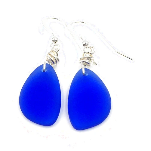 Aimee Tresor Popular Starry Night Cobalt Blue Beach Sea Glass Earrings with Charming Handmade Silver Knot and Sterling Silver Hooks, Great with Jeans, Beautiful Gift by Aimee Tresor Jewelry