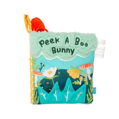 Manhattan Toy Fairytale Peek-a-Boo Soft Activity Crinkle Book for Baby & Toddler with Tethered Bunny Squeaker Small