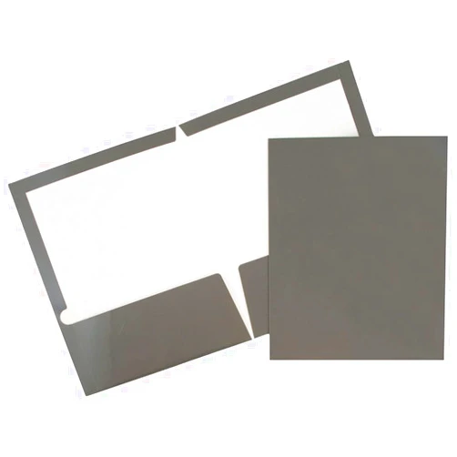 JAM PAPER Laminated Two Pocket Glossy School Folders - Letter Size - High Gloss Grey - 6/Pack