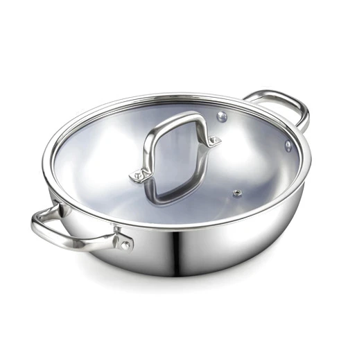 Cook N Home Tri-Ply Stainless Steel Wok, 12 inch Induction Wok with Lid, Flat Bottom Wok Stir Fry Pan, Silve