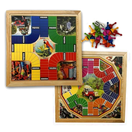 Generic PARQUES MAGNETICO Colombiano - Doble Cara - de 4 a 6 jugadores - Parcheesi Board Game 4 and 6 Players - Juego de Mesa - Parchis - Ludo - Tema con ilustraciones Colombianas., Large, Wood