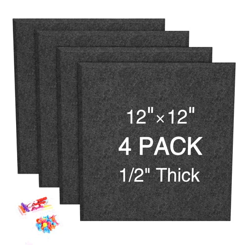 SVOPY 4 Pack Felt Cork Board Tiles, 12x12 Cork Bulletin Board Square Pin Board for Wall, 1/2