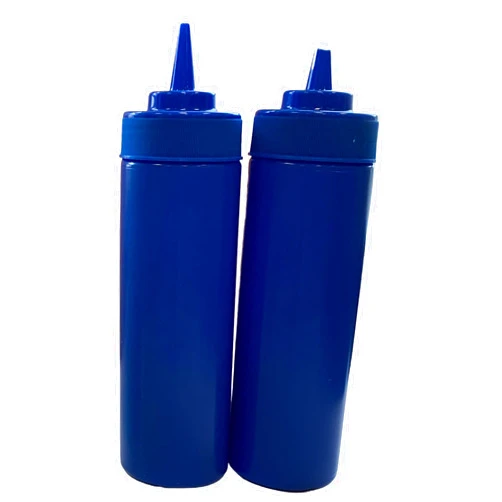 bark and lindy Blue BPA Free Food Prep 12 oz Plastic Condiment Squeeze Bottle for Hot Sauces Condiments Dressings (2)