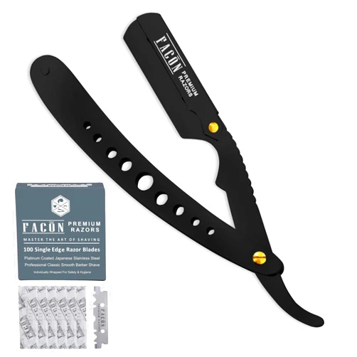 FACON 100 BLADES + Facón Professional Classic Straight Edge Barber Razor - Salon Quality Cut Throat Shavette