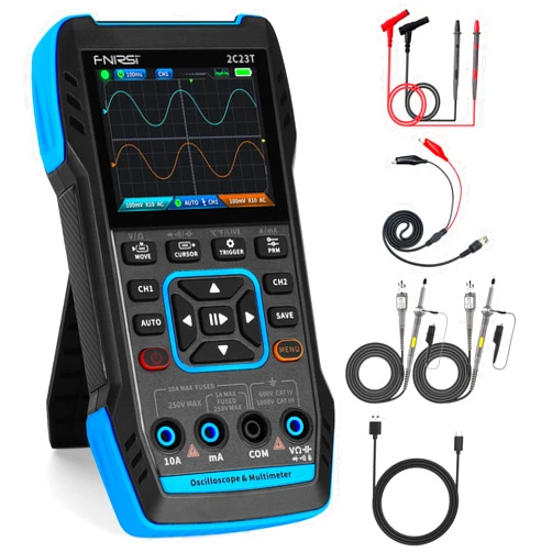 ALIESTFDNO 3 in 1 Handheld Oscilloscope Multimeter DDS Generator (Upgraded Version), Dual Channels 10MHz Bandwidth 50MSa/s Sampling Rate, Rechargeable and Portable Oscilloscope with Signal Generator Kit