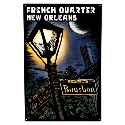 Lantern Press 10x15 Inch Wood Sign, Ready to Hang Wall Decor, New Orleans, Louisiana, French Quarter, Bourbon Street, Scratchboard