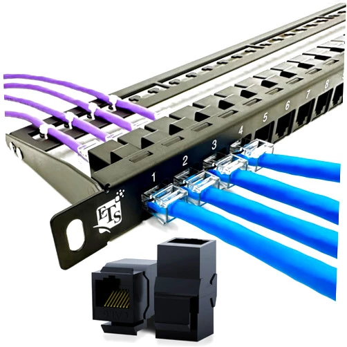ETS 24 Port Patch Panel CAT6 0.5U Inline Pass Through Keystone Coupler UTP High Density