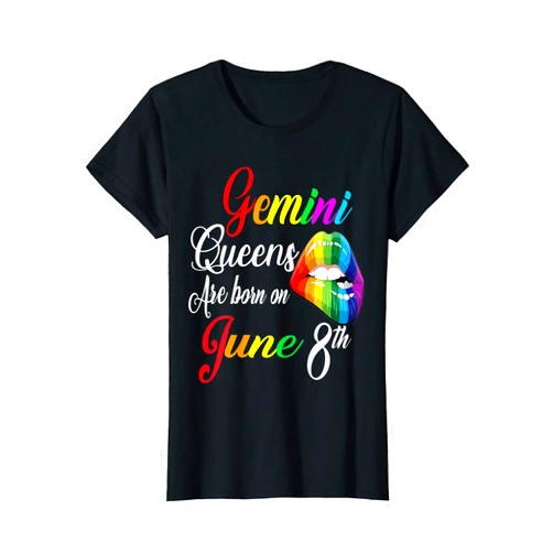 Tee's Signature Tees Womens Rainbow Queens Are Born On June 8th Gemini Girl BIrthday T-Shirt