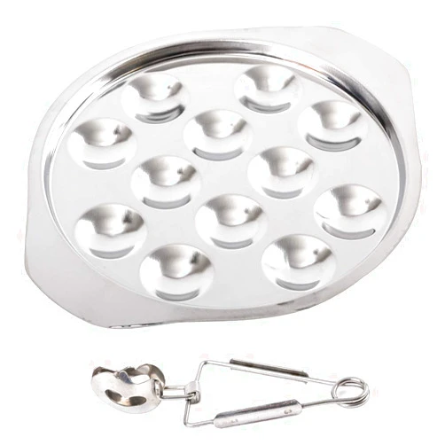 ACKEIVTO Stainless Steel Snail Escargot Plate Thickend Dishes 12 Compartment Holes Tong Set Oven Safe