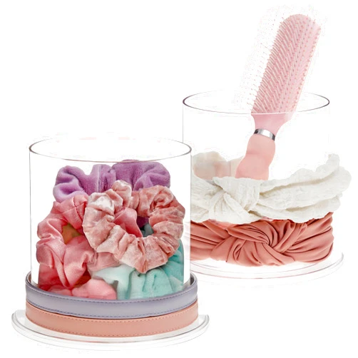 STORi Bella 2-Pack Headband and Scrunchie Holder | Clear Plastic Organizer Display Stand | Holds Hair Ties, Accessories, and Jewelry | Made in USA