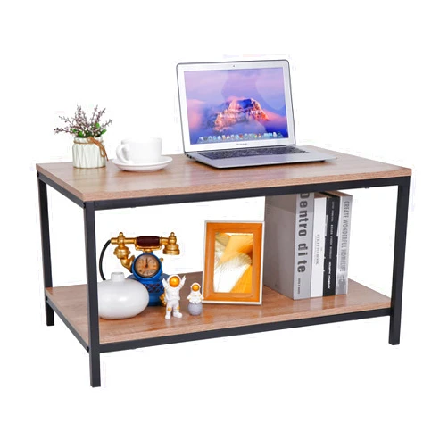 ZenStyle Industrial Coffee Table with Storage Shelf for Living Room, Wood Look Accent Furniture with Vintage Wooden Board Stable Metal Frame Cocktail Table 2-Tier Tea Table, Natural