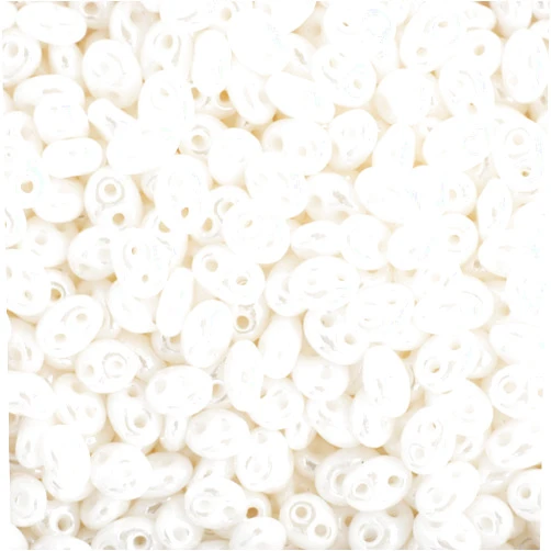 John Bead Preciosa Twin 2-Hole Bead 2.5x5mm, 22g Vial, White Luster