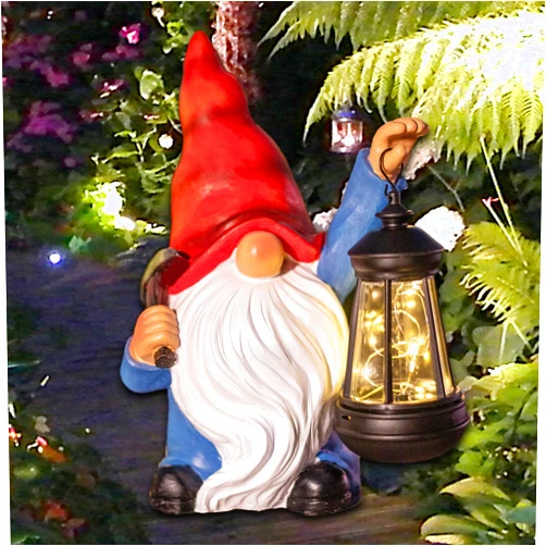 Halp·ssfm Garden Gnome Statue Solar Light Outdoor Decorations Figurine with Lantern Led Shovel Sculpture Lawn Patio Yard Porch Outside Christmas Housewarming Gifts for Women Mom Grandma