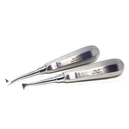 IMED SCIENTIFIC Set of 2 - Cryer Dental Molar Root Extraction Elevator Left and Right East-West Flag Luxating Tips Stainless Steel Instruments (DEL #4L + DEL #4R)