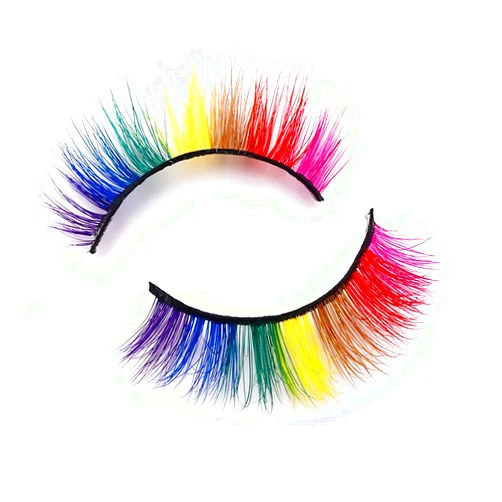 VNIHTT 17 mm 3D Mink Rainbow Lashes, Colored Eyelashes, Lashes with Color Cat Eye Lashes 1 Pair for New Year Cosplay Party Stage Everyday Eye Makeup