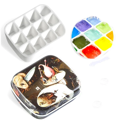 Qianshan Mini Empty Portable Watercolor Tin Palette Paint Case with 12-Well Premium Plastic Mixing Tray,Small Paint Storage Travel Watercolor Artist Paints Palette Kits.Bosch Hell