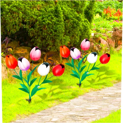 CroBlissful 2 Pack Metal Tulips Stake Outdoor Flowers for Spring Outdoor Decorations Bouquet of Poppy Flower Garden Stakes Metal Yard Decoration Rustic Handcrafted Items for Fence